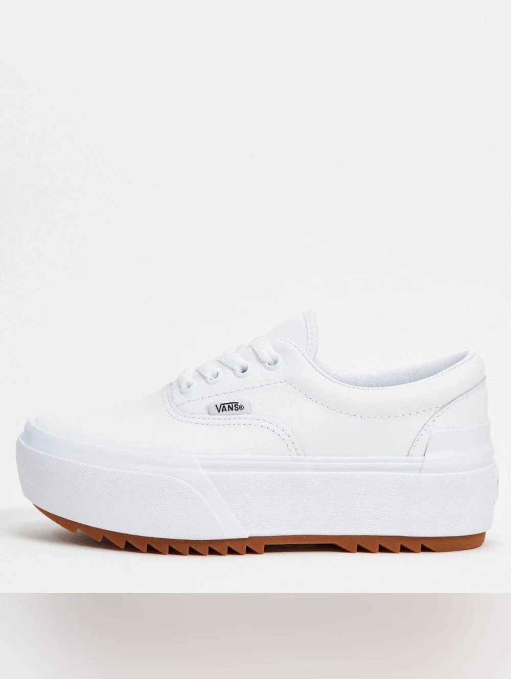 Vans White Platform Leather Sneakers with Gum Outsole
